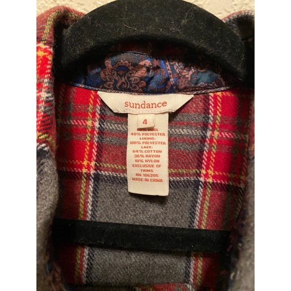 Sundance Red and Gray Wool Blend Plaid Button-Up Shirt With Back Lace Detailing - Picture 3 of 4